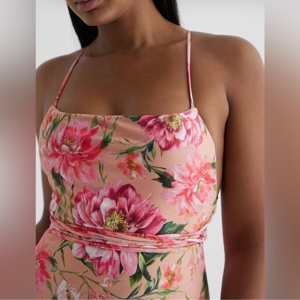 NWT Express Pink Floral Strappy Lace-Up Body Contour One-Piece Swimsuit #S01